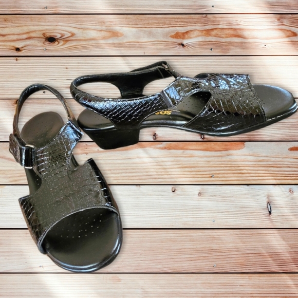 SAS Suntimer Blk Croc Patent Slingbak 8.5M Sandals - Picture 5 of 11